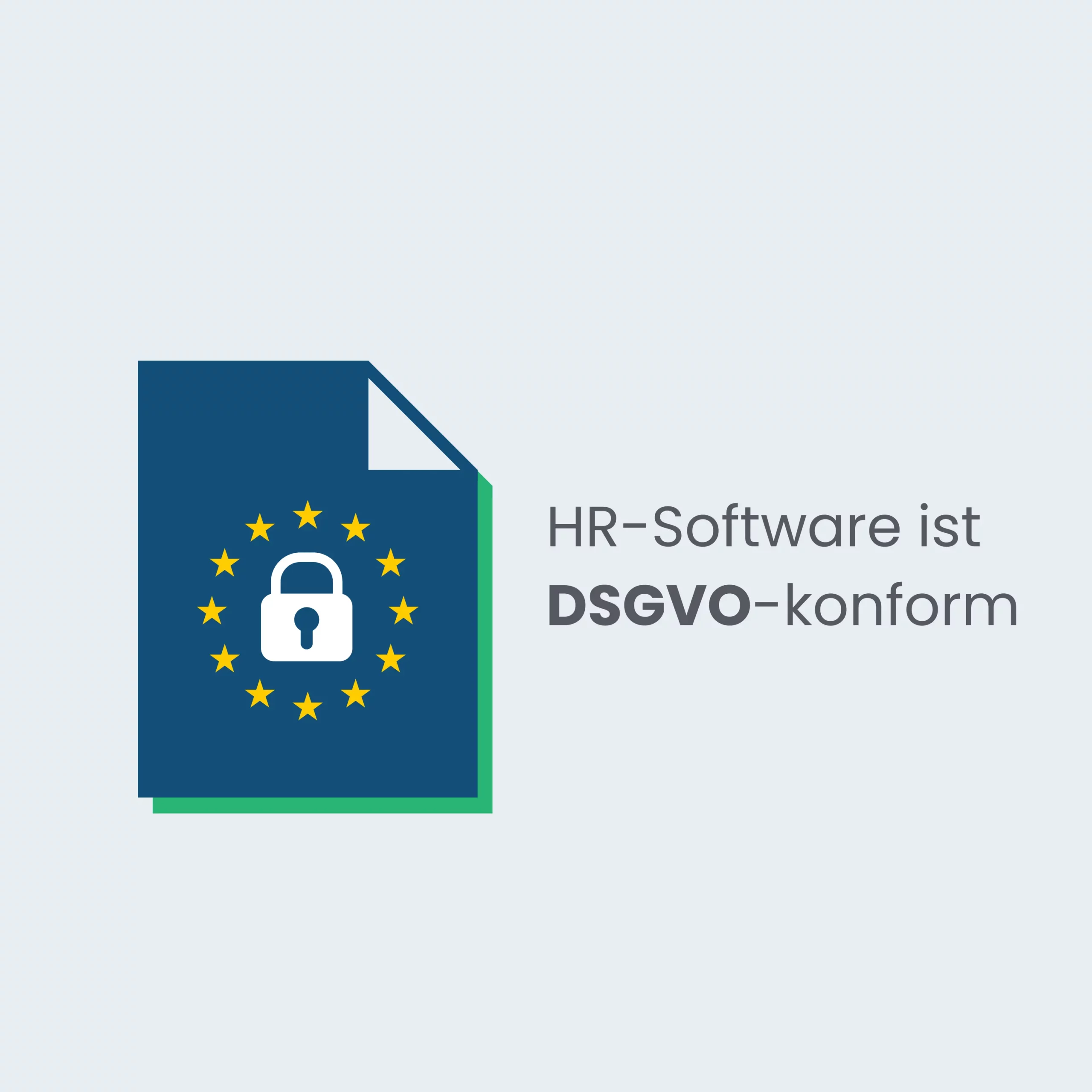 Abbildung vom DSGVO-Signet mit eme Schloss mit Stärn drum ume und em Text «HR-Software isch DSGVO-konform.