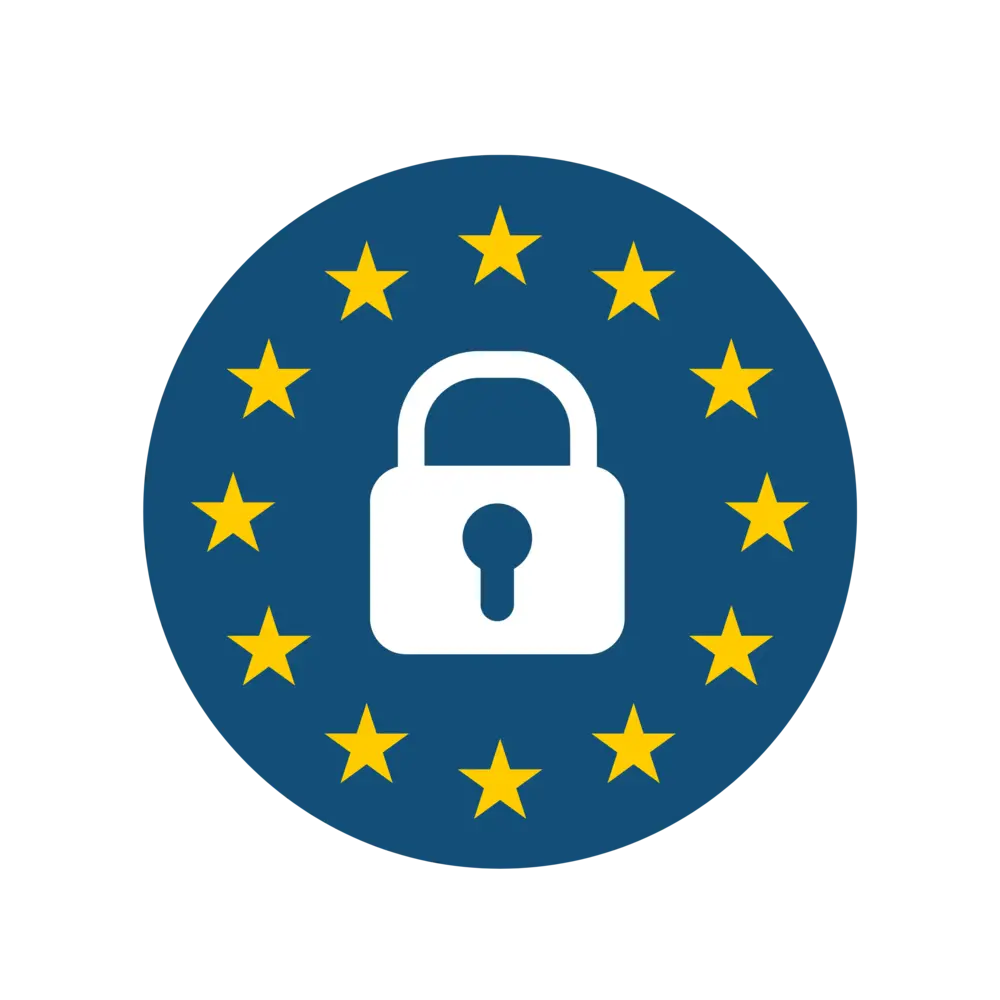 Icône de cadenas entouré d’étoiles européennes représentant la conformité RGPD. L’image illustre l’engagement de NovaWage à protéger les données personnelles des employés conformément aux normes européennes de sécurité et de confidentialité.