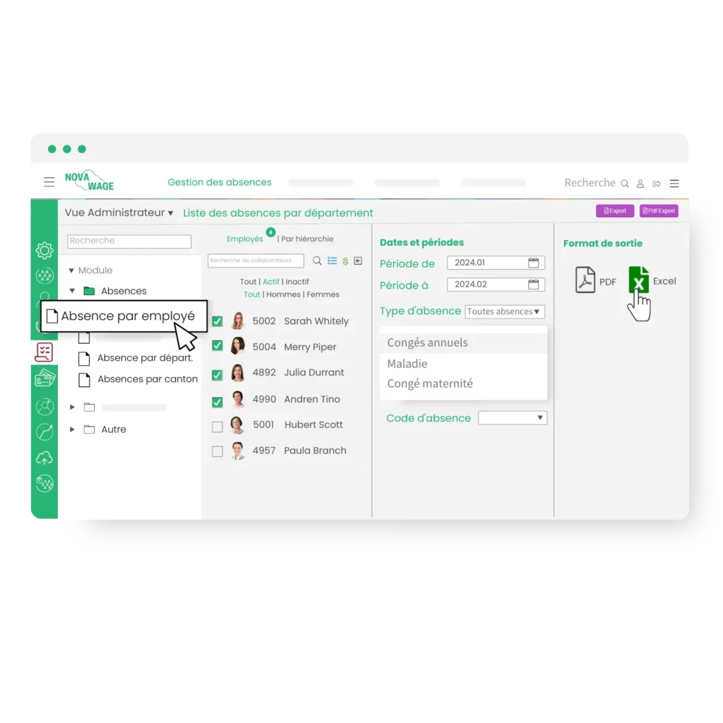 Rapports RH personnalisés d'absences et de congés
