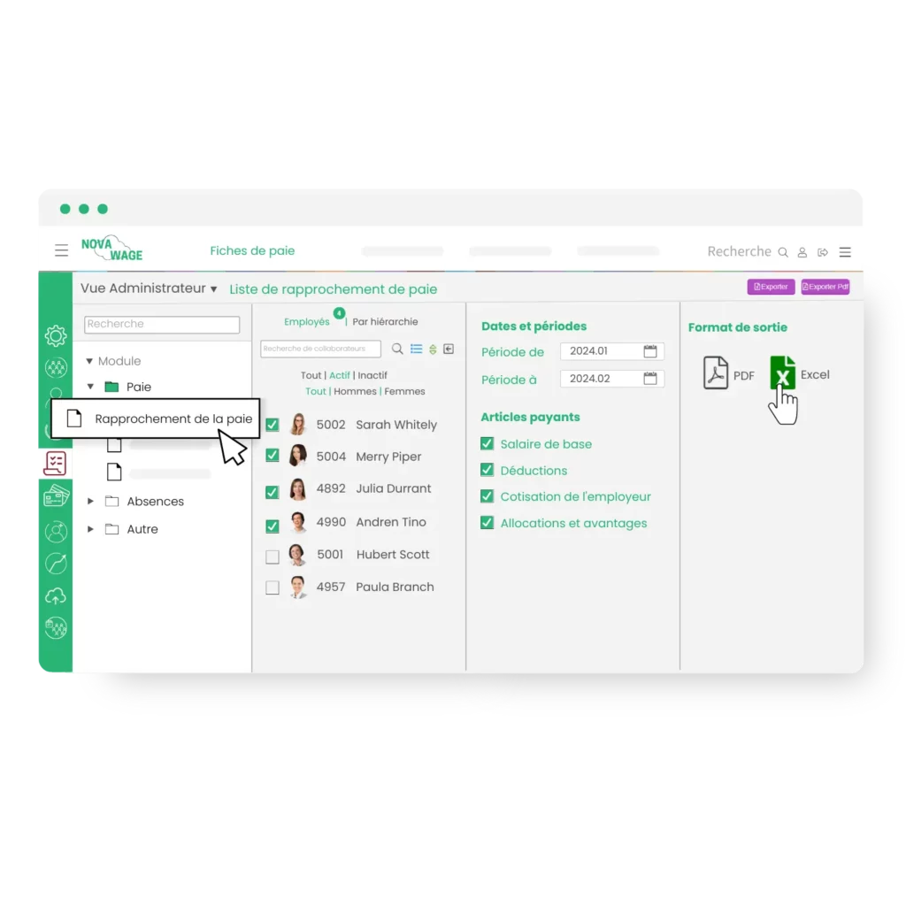 Rapports simplifiés pour les audits internes, juridiques et la prise de décision - Capture d'écran de notre logiciel de paie générant des rapports variés pour la gestion de la paie.