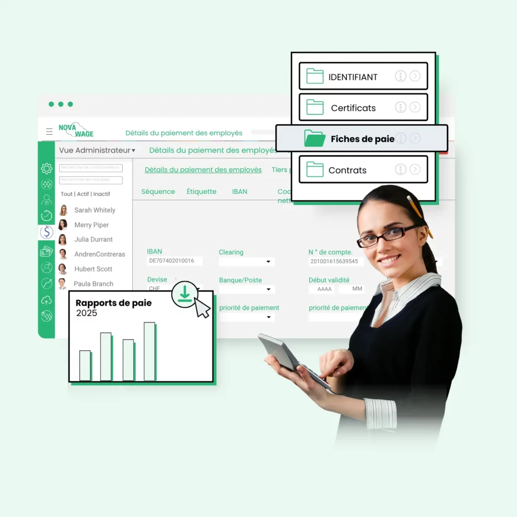 Logiciel de paie Suisse - Screenshot de l'interface de remplissage des données des employés