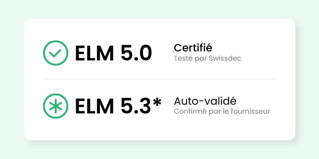 Inscription au registre Swissdec pour Nova Smart de Novative SA, certificat n° 1085.25, ELM 5.