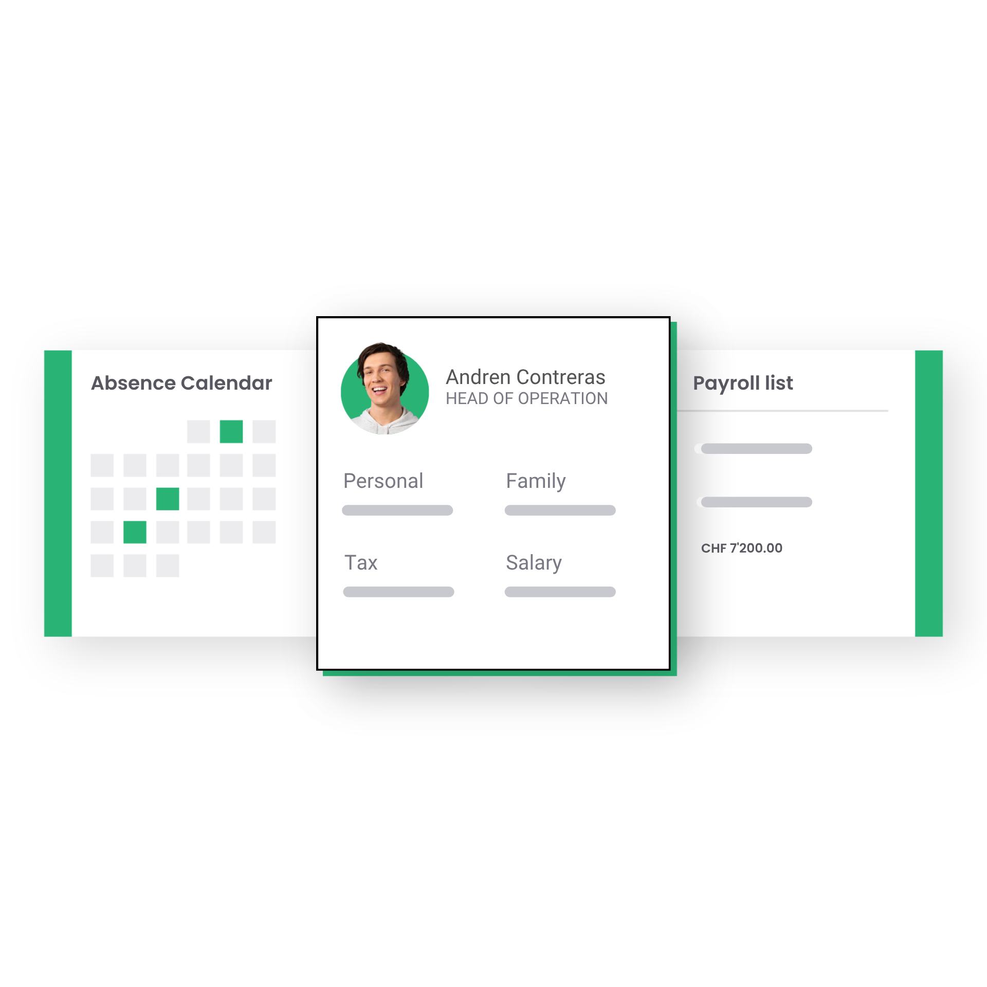 One NovaWage employee record shared by the absence and payroll modules, with no details entered twice